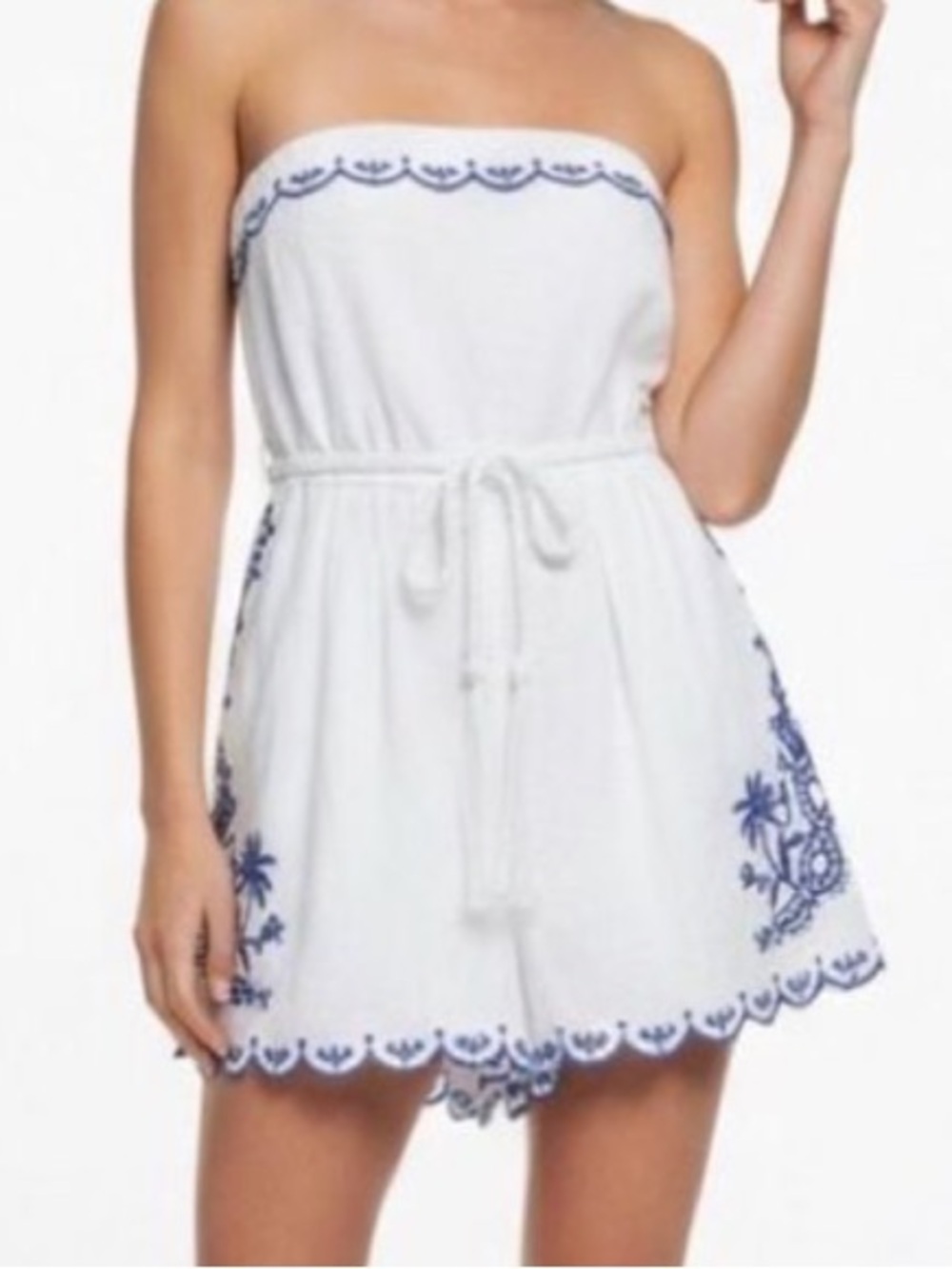 Caroline Constas White Smocked Strapless Top with Drawstring
